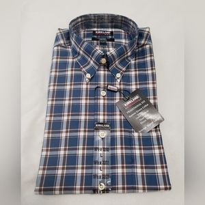 Kirkland Signature • Long Sleeve Dress Shirt • Non-Iron • Blue/Brown • 16.5 x 33